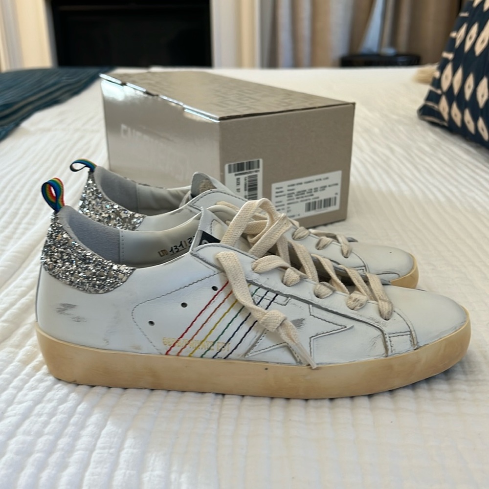 Golden Gooose size 37 ‘Love’ silver glitter sneakers NWT